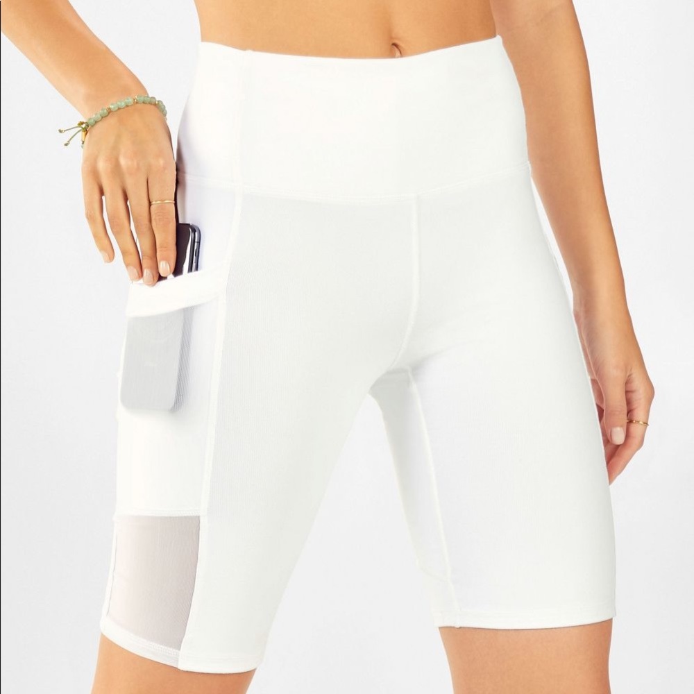 Fabletics high waisted white biker sho…